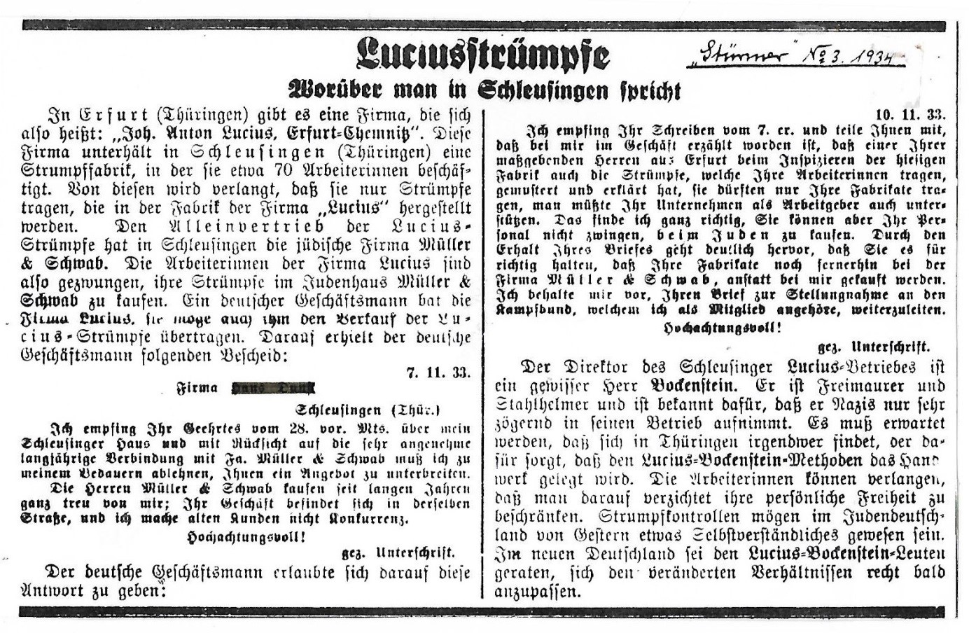 Artikel aus dem Stürmer Nr. 3 von 1934